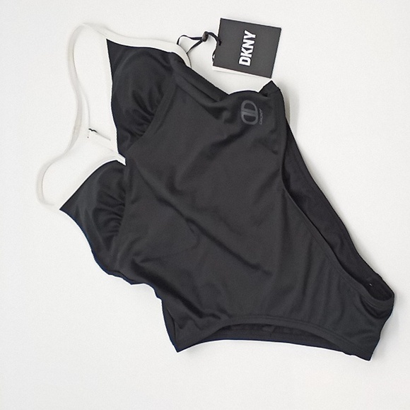 DKNY T-Back One-Piece Swimsuit Black XS - Picture 2 of 14